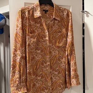 Talbots Petite career paisley, patterned, long sleeved Button Up collared blouse